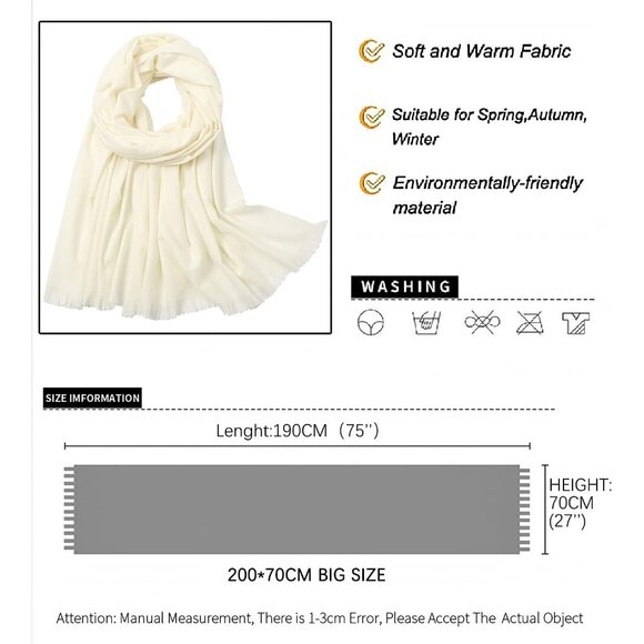 🆕 Women Cream Wedding Evening Dress Pashmina Shawl Winter Foulard Femme Wraps - Picture 6 of 7
